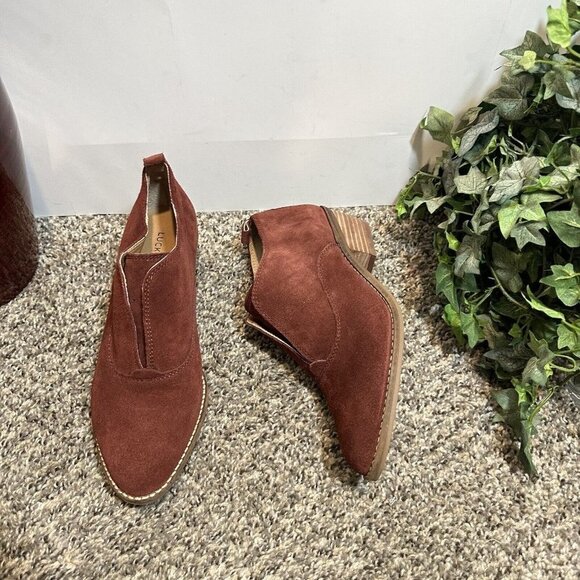 Lucky Brand Fimberly Slip On Ankle Boots Booties Maroon Red Suede Womens Size 8 - Picture 6 of 7